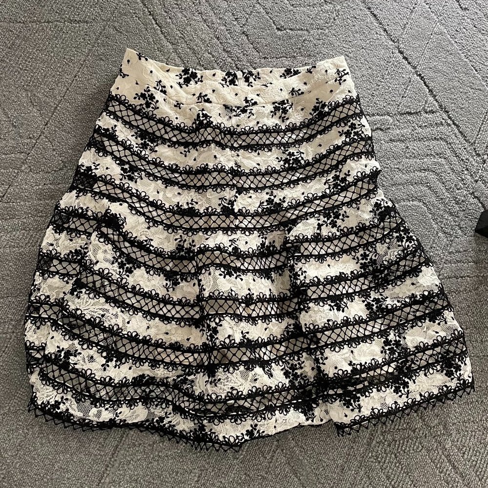 ZIMMERMANN Cream & Black Lace Paneled Skirt